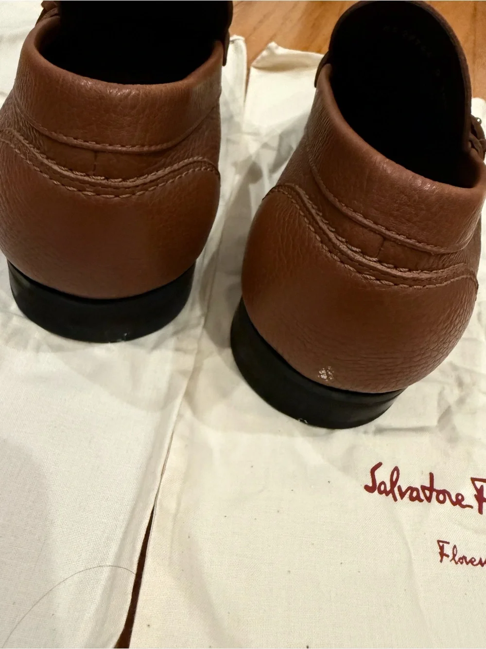Salvatore Ferragamo Chestnut Brown Pebbled Leather Bit Loafers